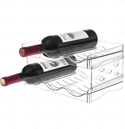 Wine Rack for Countertop, Fridge, Inside Cabinet, 2 Tier Plastic Tabletop Wine Bottle Holder, Water Bottle Organizer for Refrigerator, Pantry, Hold 6 Bottles