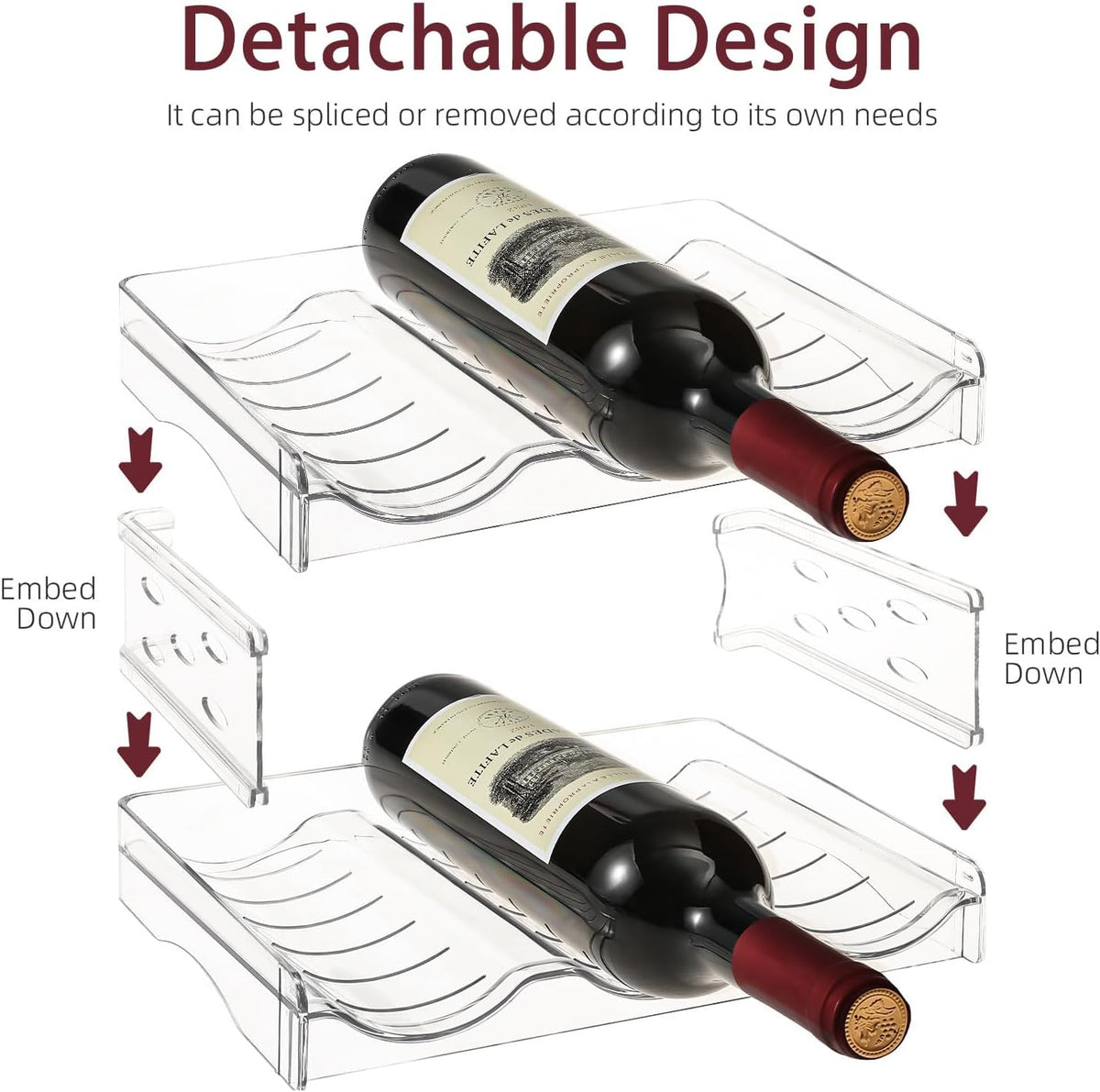 Wine Rack for Countertop, Fridge, Inside Cabinet, 2 Tier Plastic Tabletop Wine Bottle Holder, Water Bottle Organizer for Refrigerator, Pantry, Hold 6 Bottles