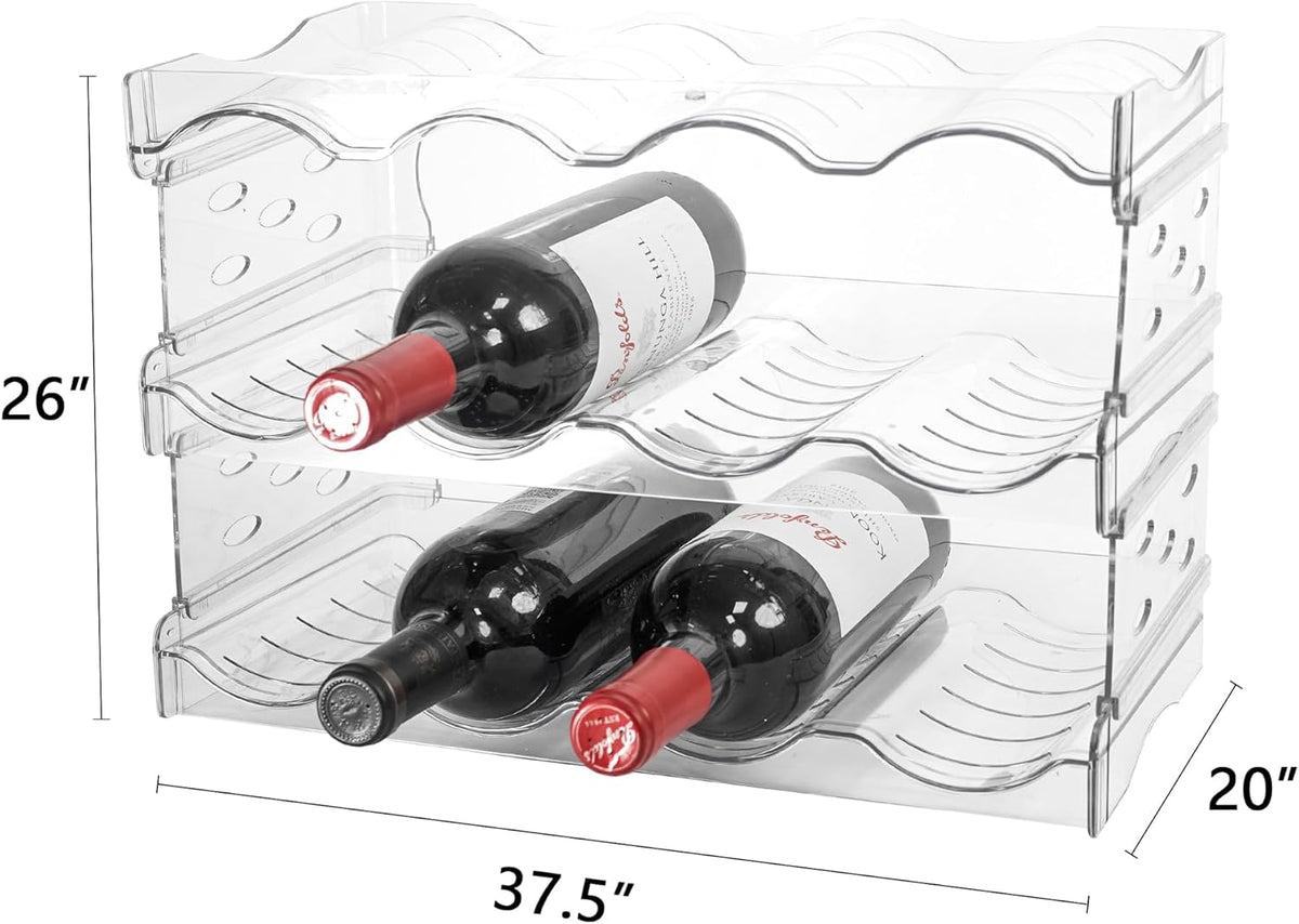 Wine Rack for Countertop, Fridge, Inside Cabinet, 2 Tier Plastic Tabletop Wine Bottle Holder, Water Bottle Organizer for Refrigerator, Pantry, Hold 6 Bottles