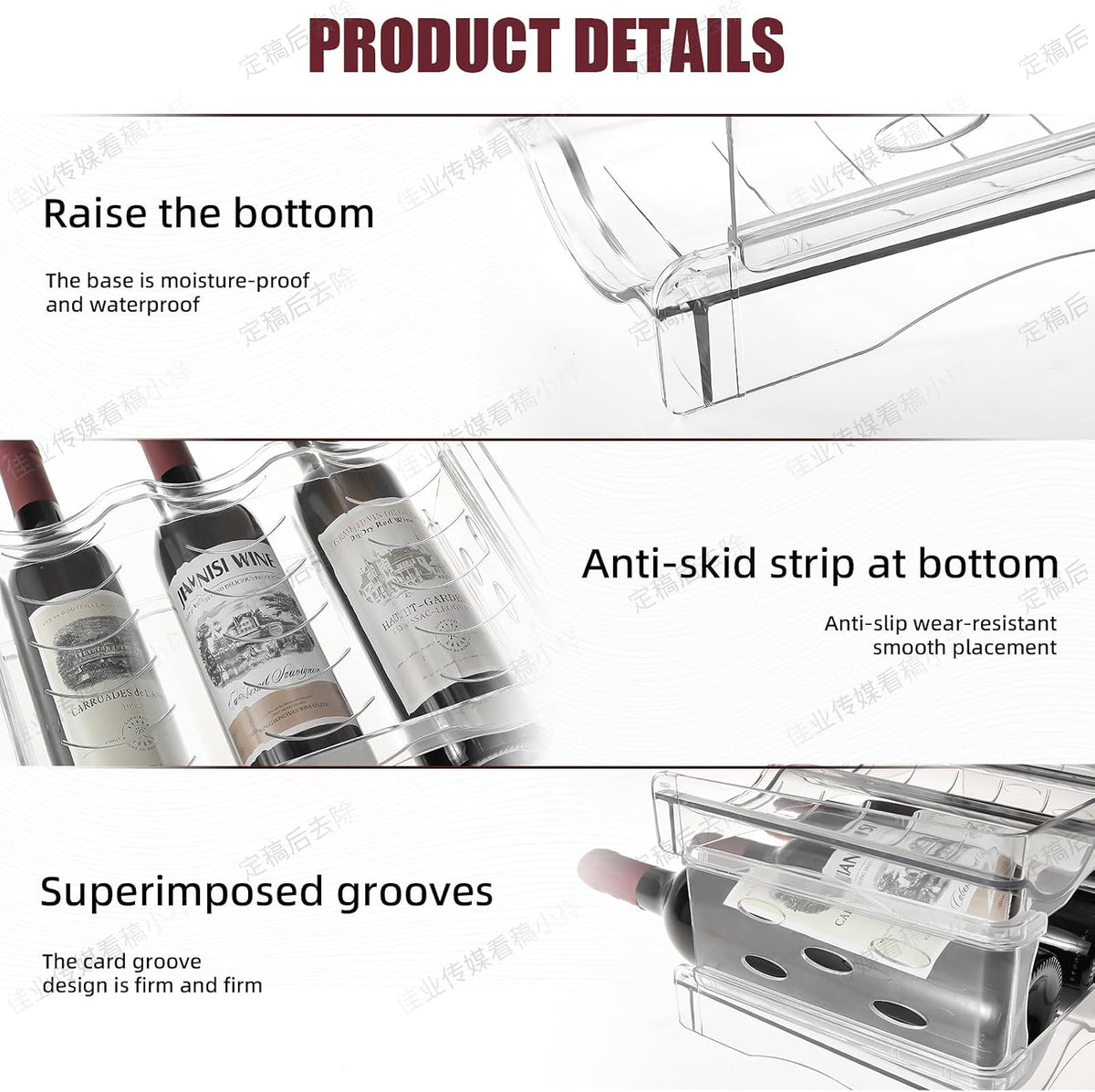Wine Rack for Countertop, Fridge, Inside Cabinet, 2 Tier Plastic Tabletop Wine Bottle Holder, Water Bottle Organizer for Refrigerator, Pantry, Hold 6 Bottles