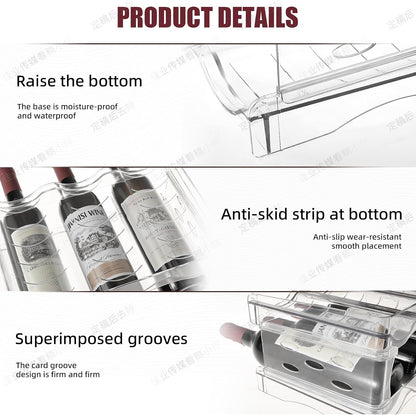 Wine Rack for Countertop, Fridge, Inside Cabinet, 2 Tier Plastic Tabletop Wine Bottle Holder, Water Bottle Organizer for Refrigerator, Pantry, Hold 6 Bottles