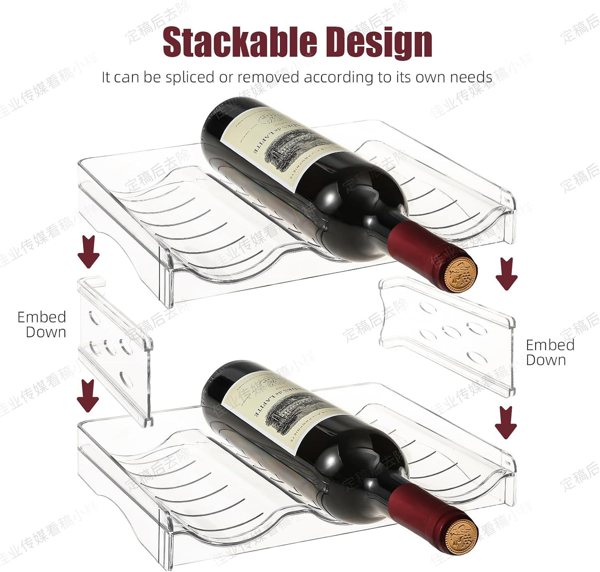 Wine Rack for Countertop, Fridge, Inside Cabinet, 2 Tier Plastic Tabletop Wine Bottle Holder, Water Bottle Organizer for Refrigerator, Pantry, Hold 6 Bottles