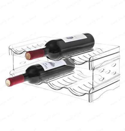 Wine Rack for Countertop, Fridge, Inside Cabinet, 2 Tier Plastic Tabletop Wine Bottle Holder, Water Bottle Organizer for Refrigerator, Pantry, Hold 6 Bottles