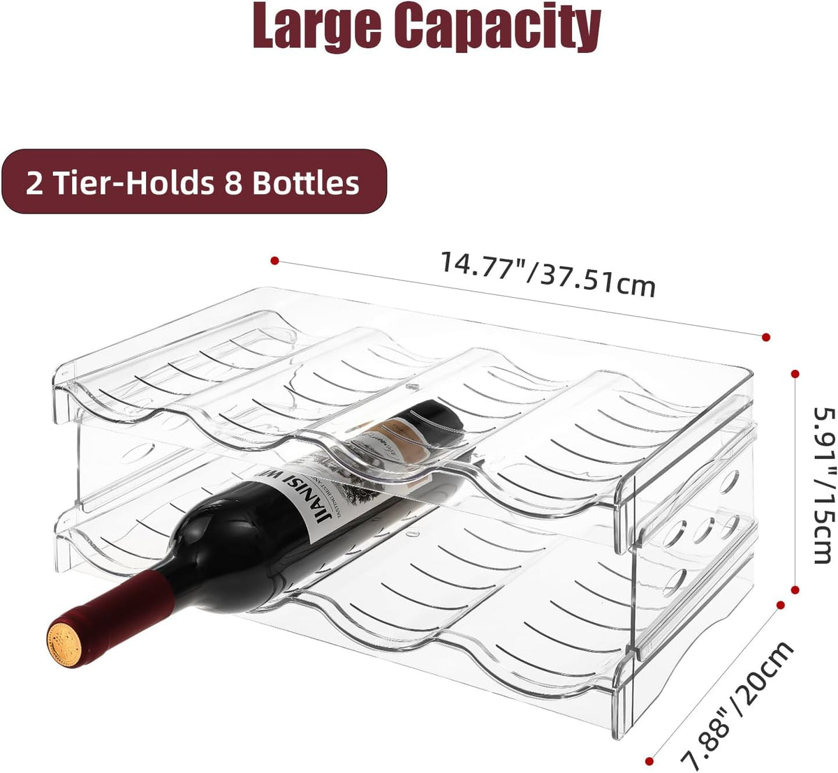 Wine Rack for Countertop, Fridge, Inside Cabinet, 2 Tier Plastic Tabletop Wine Bottle Holder, Water Bottle Organizer for Refrigerator, Pantry, Hold 6 Bottles