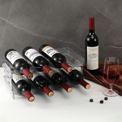 Wine Rack for Countertop, Fridge, Inside Cabinet, 2 Tier Plastic Tabletop Wine Bottle Holder, Water Bottle Organizer for Refrigerator, Pantry, Hold 6 Bottles
