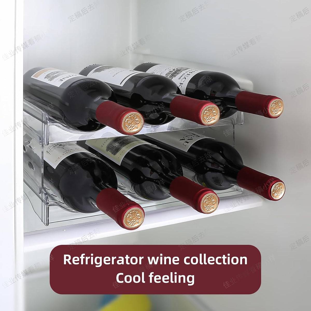 Wine Rack for Countertop, Fridge, Inside Cabinet, 2 Tier Plastic Tabletop Wine Bottle Holder, Water Bottle Organizer for Refrigerator, Pantry, Hold 6 Bottles