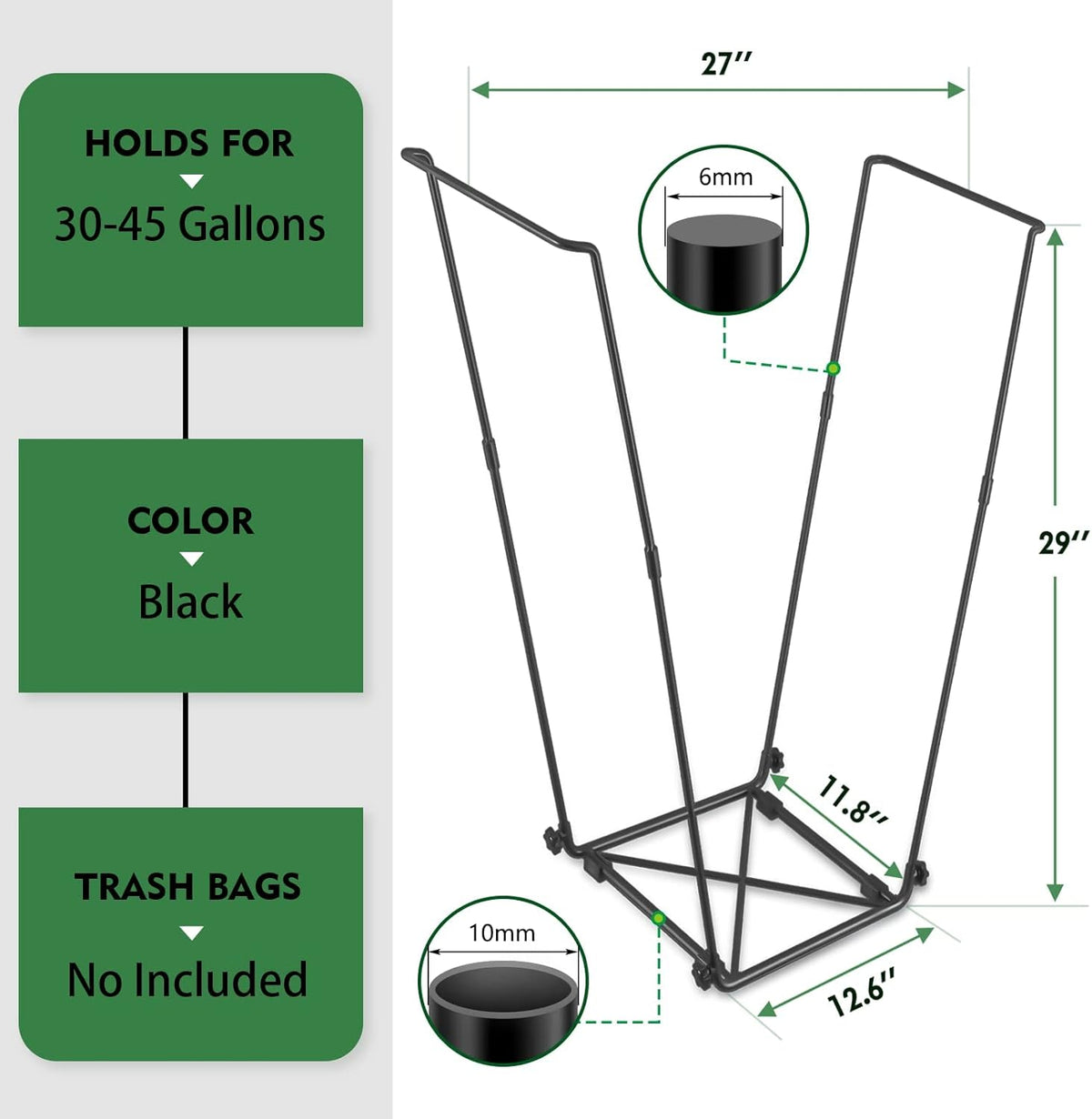 Trash Bag Holder, Outdoor Metal Leaf Bag Holder Stand, Garbage Bag Frame Holder for 30-45 Gallon Bags for Leaves, Camping, Yard Weeding, Lawn Party