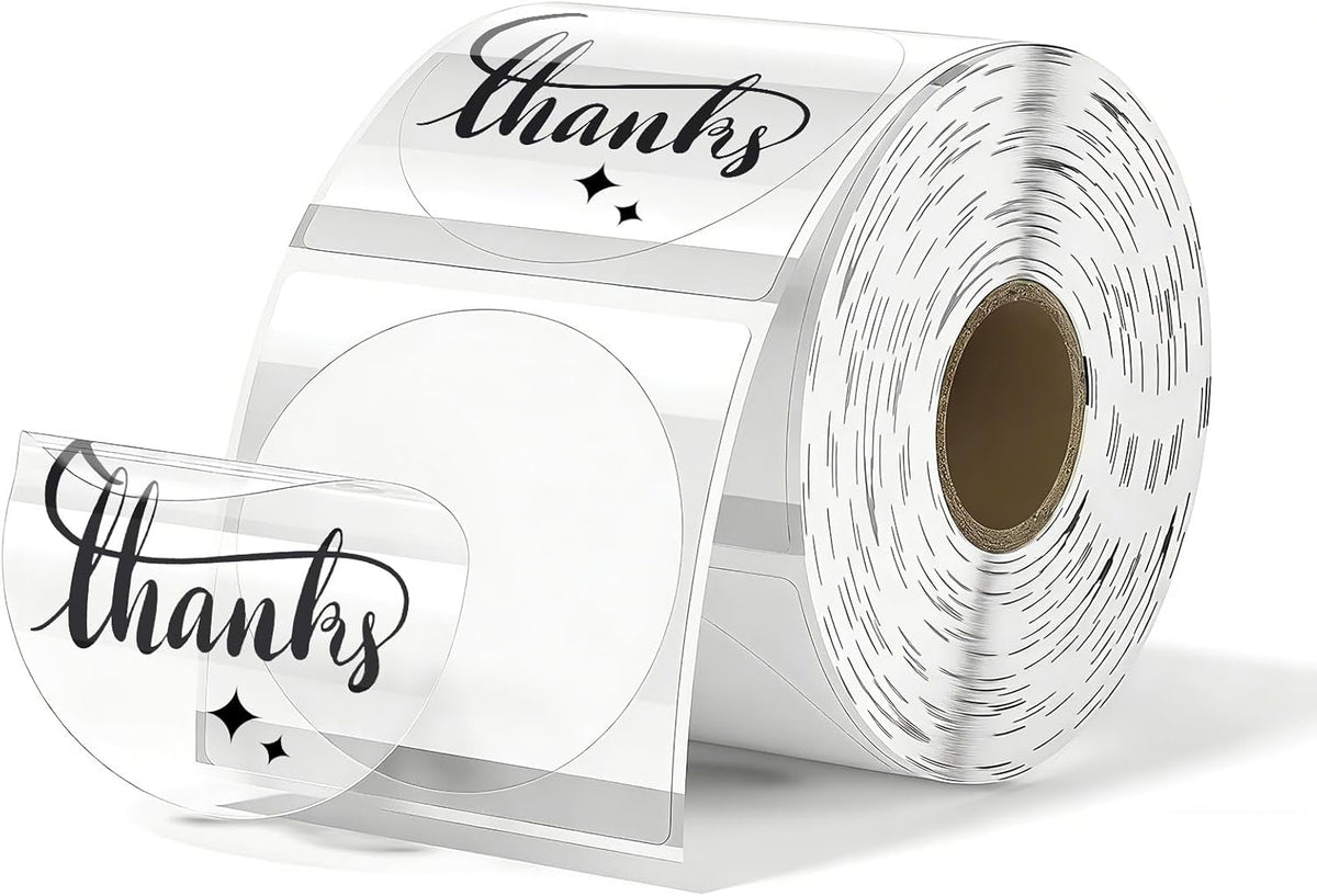 500 Labels/Roll 2" Round Transparent Thermal Labels, Self-Adhesive Clear Circle Sticker for Logo, Candle Jar, Product Packaging, Envelope Seal, Small Business