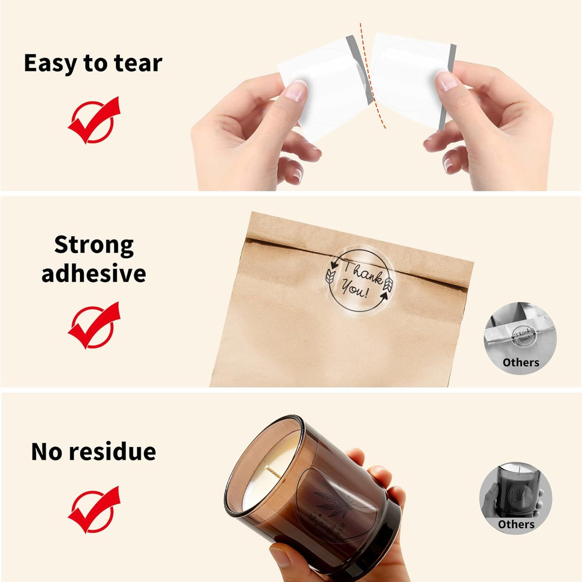 500 Labels/Roll 2" Round Transparent Thermal Labels, Self-Adhesive Clear Circle Sticker for Logo, Candle Jar, Product Packaging, Envelope Seal, Small Business