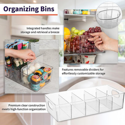 Plastic Pantry Organization and Storage Bins with Removable Dividers – Perfect Kitchen Organization or Kitchen Storage – Refrigerator Organizer Bins, Cabinet Organizers (2 Pack)