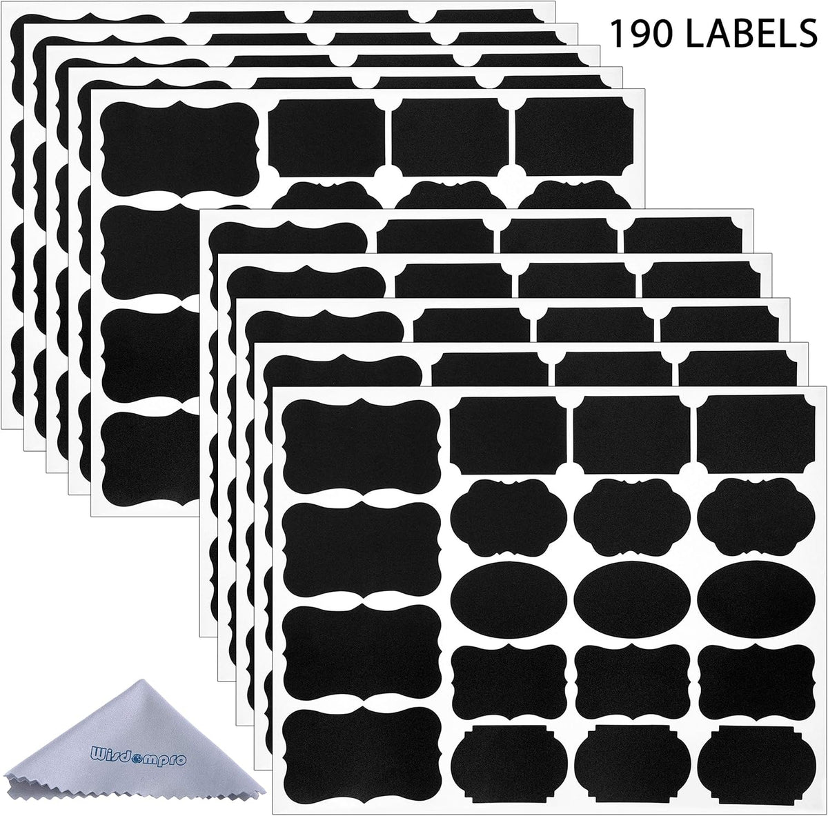 190 Pcs Chalkboard Labels, Waterproof Blackboard Stickers | Multiple Sizes, Durable Vinyl, Reusable, Removable, for Storage Bins, Food Container, Mason Jars, Bottles