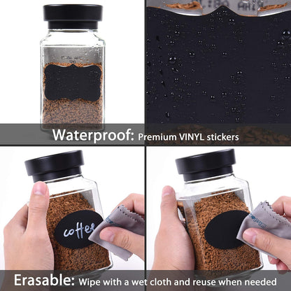 190 Pcs Chalkboard Labels, Waterproof Blackboard Stickers | Multiple Sizes, Durable Vinyl, Reusable, Removable, for Storage Bins, Food Container, Mason Jars, Bottles