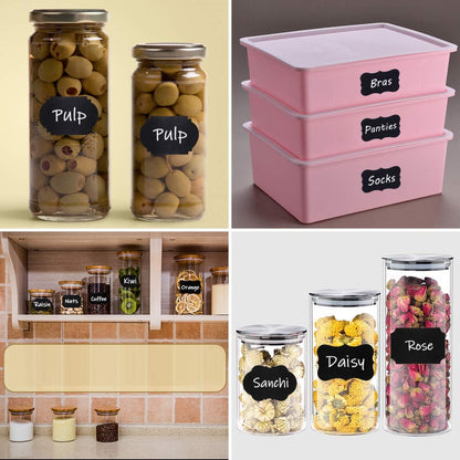 190 Pcs Chalkboard Labels, Waterproof Blackboard Stickers | Multiple Sizes, Durable Vinyl, Reusable, Removable, for Storage Bins, Food Container, Mason Jars, Bottles