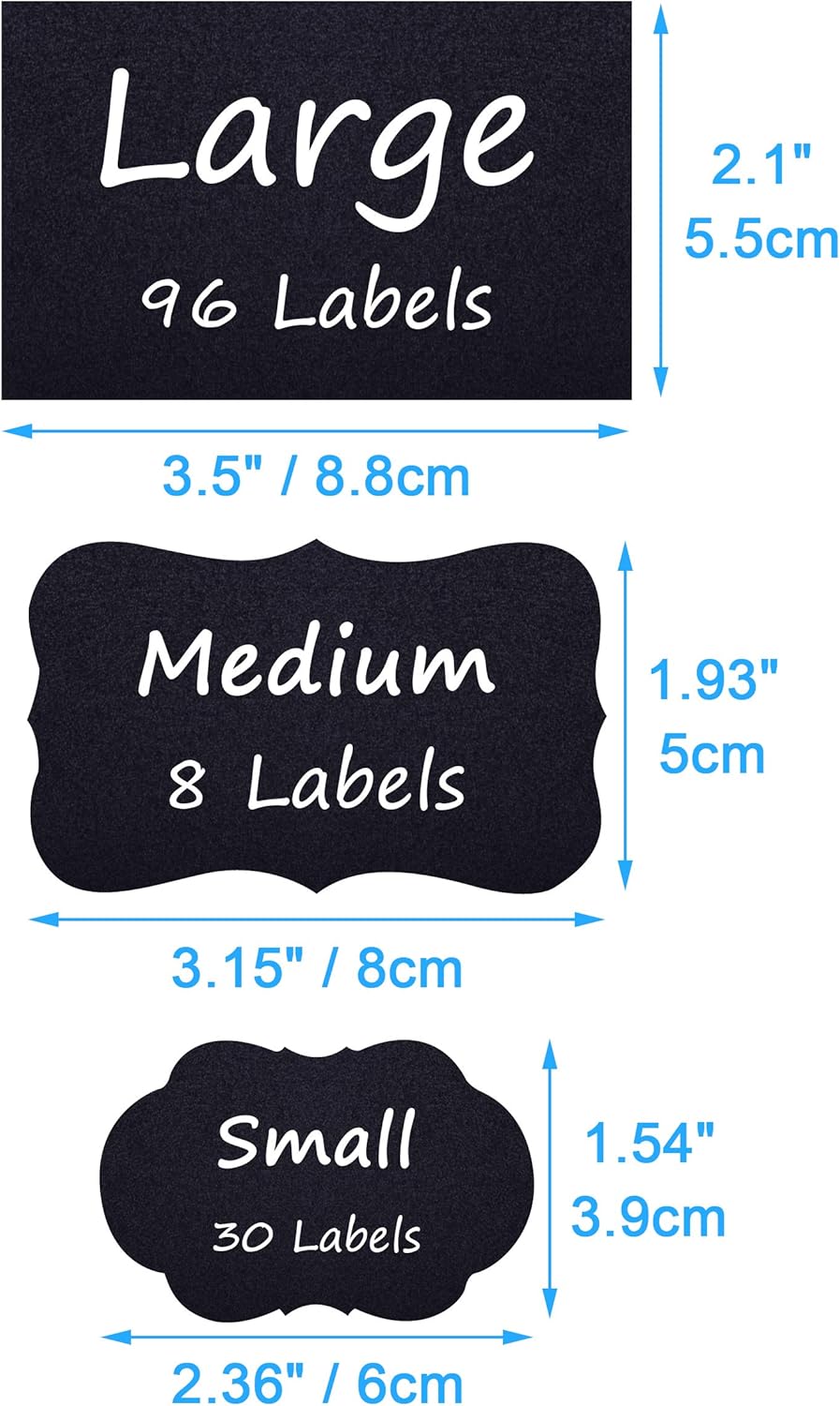190 Pcs Chalkboard Labels, Waterproof Blackboard Stickers | Multiple Sizes, Durable Vinyl, Reusable, Removable, for Storage Bins, Food Container, Mason Jars, Bottles