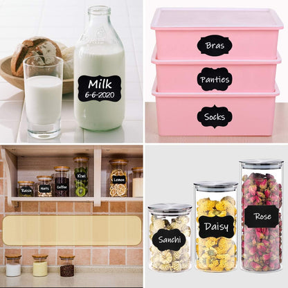 190 Pcs Chalkboard Labels, Waterproof Blackboard Stickers | Multiple Sizes, Durable Vinyl, Reusable, Removable, for Storage Bins, Food Container, Mason Jars, Bottles