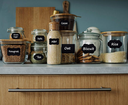 190 Pcs Chalkboard Labels, Waterproof Blackboard Stickers | Multiple Sizes, Durable Vinyl, Reusable, Removable, for Storage Bins, Food Container, Mason Jars, Bottles