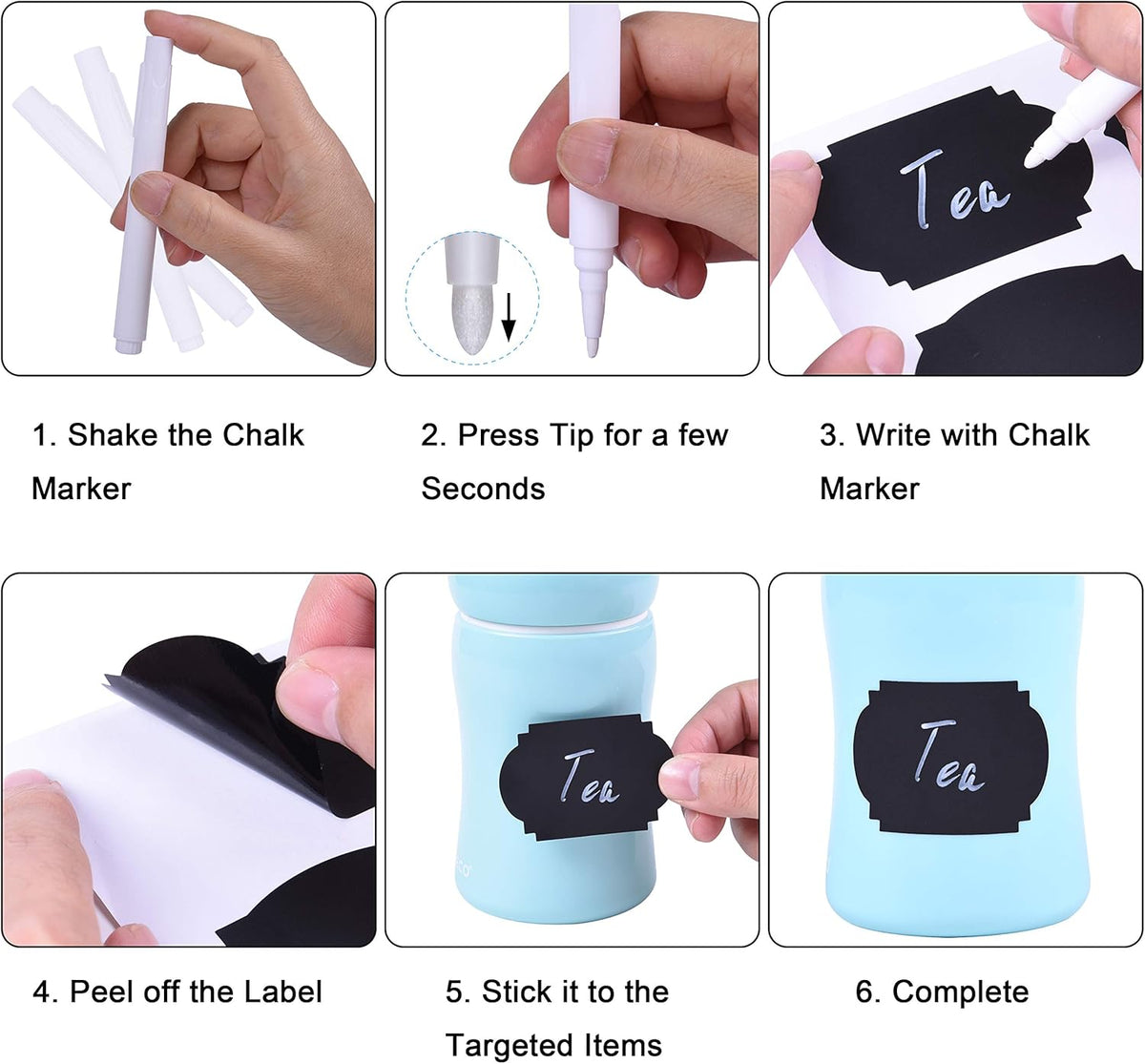 190 Pcs Chalkboard Labels, Waterproof Blackboard Stickers | Multiple Sizes, Durable Vinyl, Reusable, Removable, for Storage Bins, Food Container, Mason Jars, Bottles