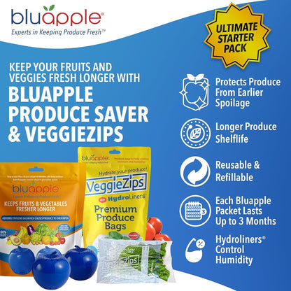 Bluapple Produce Saver Ethylene Gas Absorber - Fresh Fruit & Vegetable Storage for Refrigerator Crisper, Shelves & Fruit Bowls, Produce Keeper, Fruit Saver, Kitchen Must Haves, BPA-Free - 2-Pack