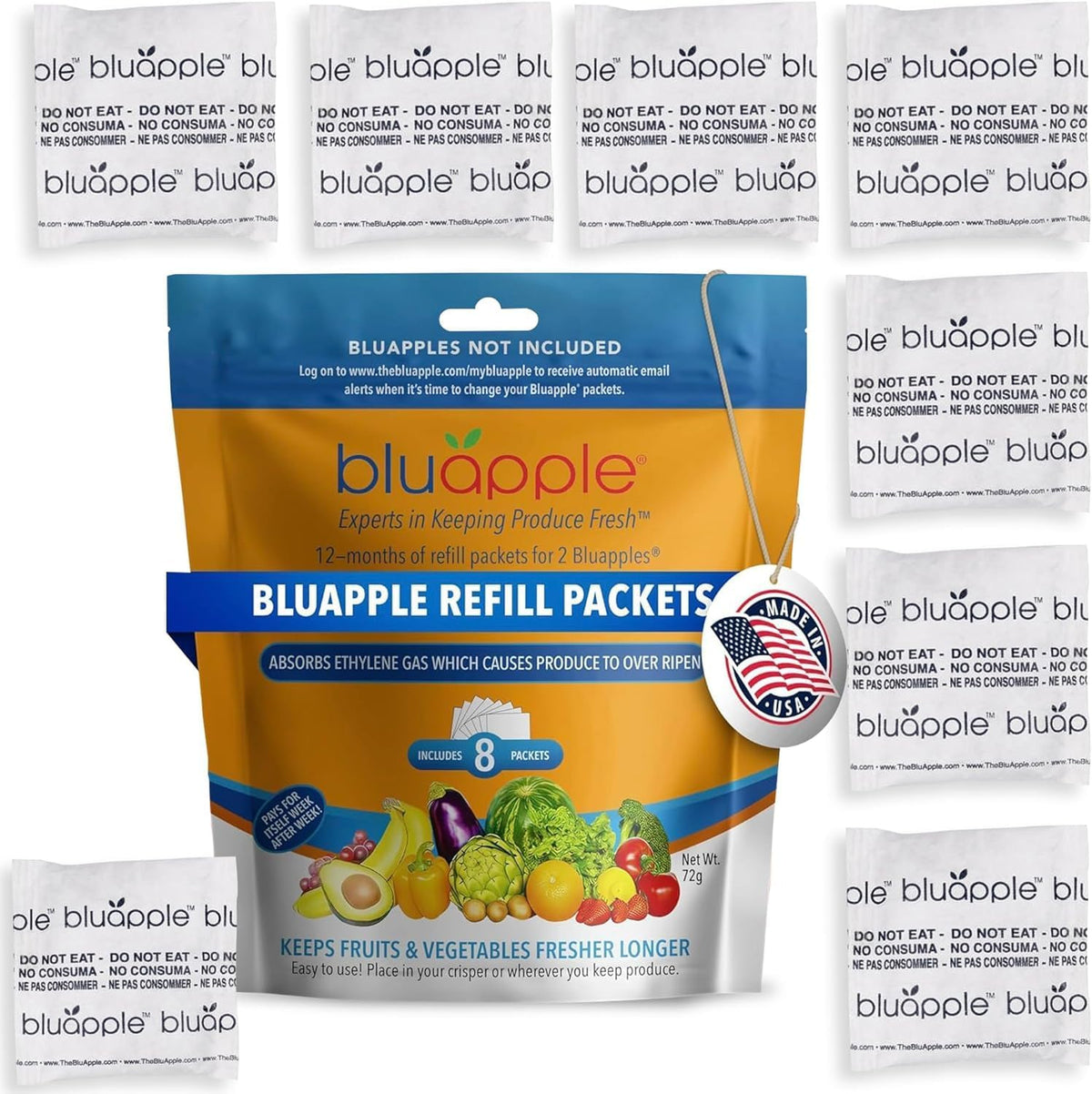 Bluapple Produce Saver Ethylene Gas Absorber - Fresh Fruit & Vegetable Storage for Refrigerator Crisper, Shelves & Fruit Bowls, Produce Keeper, Fruit Saver, Kitchen Must Haves, BPA-Free - 2-Pack