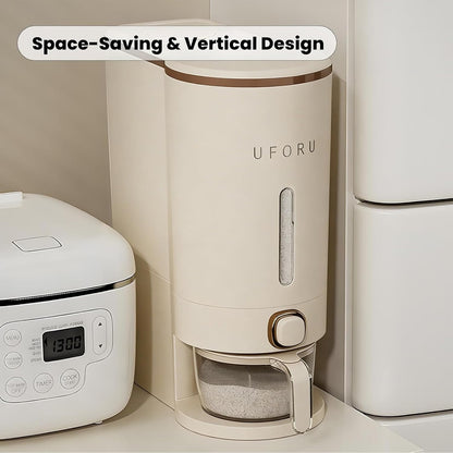 Rice Dispenser 23-25 LB,Airtight Rice Storage Container,Measuring Cup | Cream White Rice Holder,Sealed Design Helps Protect Rice,Cereal and Dry Foods From Moisture,Measuring Cup Lid Keeps Dust Out