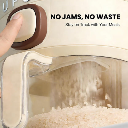 Rice Dispenser 23-25 LB,Airtight Rice Storage Container,Measuring Cup | Cream White Rice Holder,Sealed Design Helps Protect Rice,Cereal and Dry Foods From Moisture,Measuring Cup Lid Keeps Dust Out