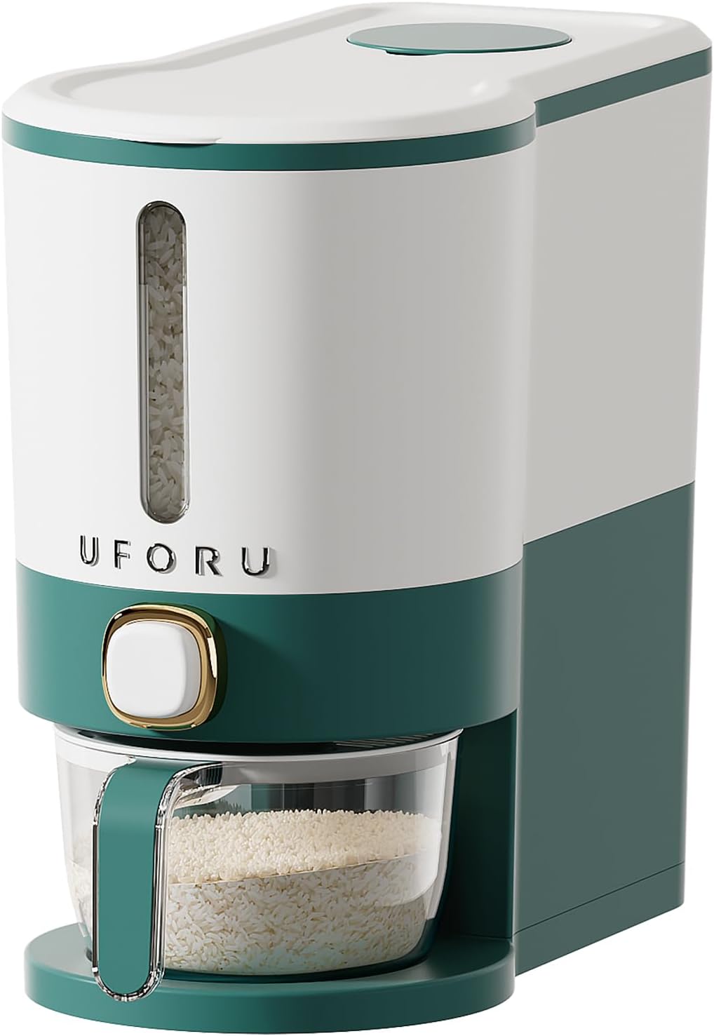 Rice Dispenser 23-25 LB,Airtight Rice Storage Container,Measuring Cup | Cream White Rice Holder,Sealed Design Helps Protect Rice,Cereal and Dry Foods From Moisture,Measuring Cup Lid Keeps Dust Out