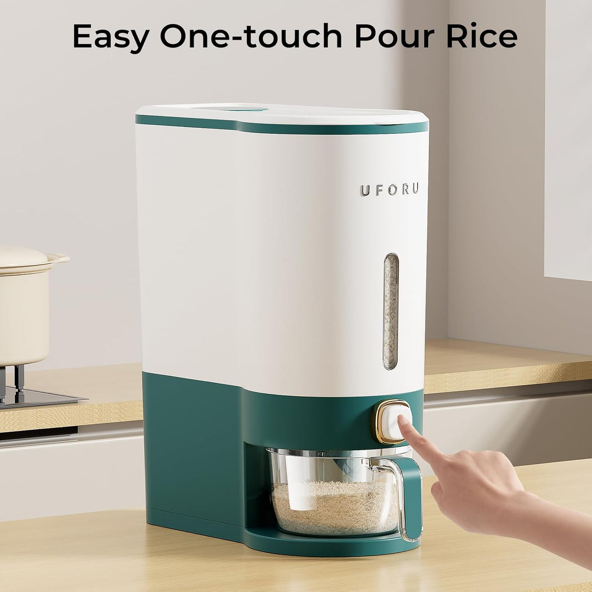 Rice Dispenser 23-25 LB,Airtight Rice Storage Container,Measuring Cup | Cream White Rice Holder,Sealed Design Helps Protect Rice,Cereal and Dry Foods From Moisture,Measuring Cup Lid Keeps Dust Out