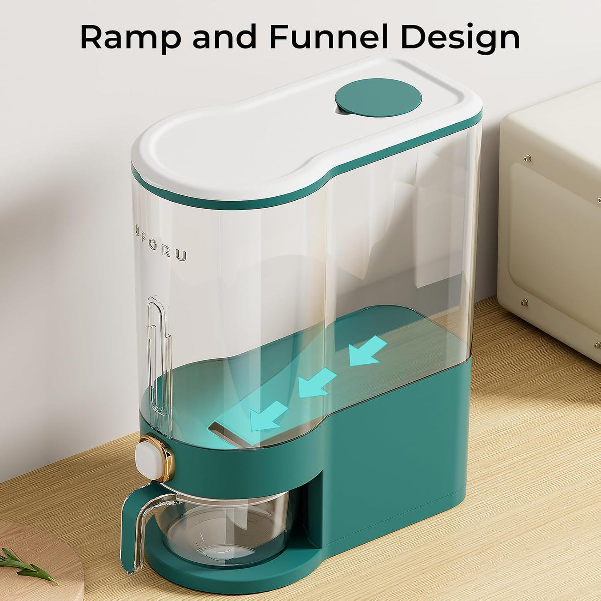 Rice Dispenser 23-25 LB,Airtight Rice Storage Container,Measuring Cup | Cream White Rice Holder,Sealed Design Helps Protect Rice,Cereal and Dry Foods From Moisture,Measuring Cup Lid Keeps Dust Out