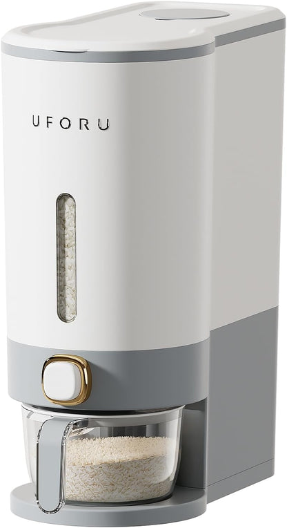 Rice Dispenser 23-25 LB,Airtight Rice Storage Container,Measuring Cup | Cream White Rice Holder,Sealed Design Helps Protect Rice,Cereal and Dry Foods From Moisture,Measuring Cup Lid Keeps Dust Out