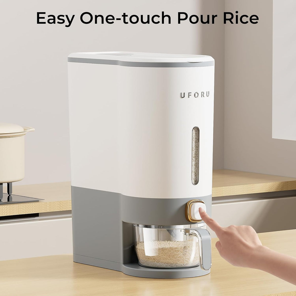 Rice Dispenser 23-25 LB,Airtight Rice Storage Container,Measuring Cup | Cream White Rice Holder,Sealed Design Helps Protect Rice,Cereal and Dry Foods From Moisture,Measuring Cup Lid Keeps Dust Out