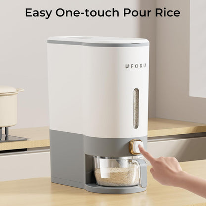 Rice Dispenser 23-25 LB,Airtight Rice Storage Container,Measuring Cup | Cream White Rice Holder,Sealed Design Helps Protect Rice,Cereal and Dry Foods From Moisture,Measuring Cup Lid Keeps Dust Out