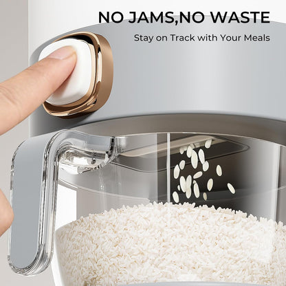 Rice Dispenser 23-25 LB,Airtight Rice Storage Container,Measuring Cup | Cream White Rice Holder,Sealed Design Helps Protect Rice,Cereal and Dry Foods From Moisture,Measuring Cup Lid Keeps Dust Out