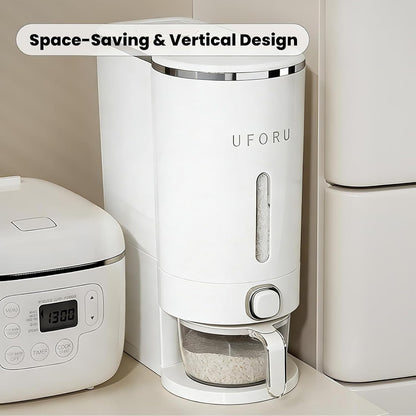 Rice Dispenser 23-25 LB,Airtight Rice Storage Container,Measuring Cup | Cream White Rice Holder,Sealed Design Helps Protect Rice,Cereal and Dry Foods From Moisture,Measuring Cup Lid Keeps Dust Out