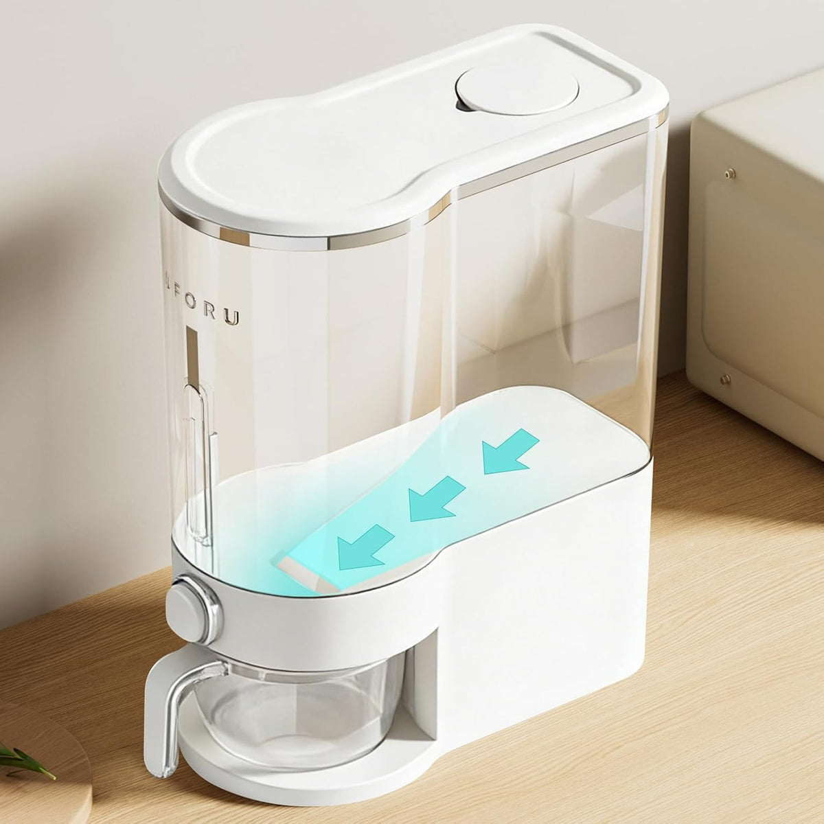 Rice Dispenser 23-25 LB,Airtight Rice Storage Container,Measuring Cup | Cream White Rice Holder,Sealed Design Helps Protect Rice,Cereal and Dry Foods From Moisture,Measuring Cup Lid Keeps Dust Out