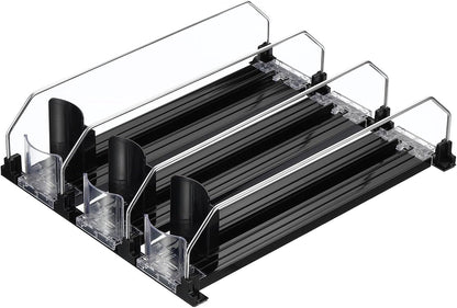 6pcs Soda Can Organizer for Refrigerator, Self-Pushing Drink Organizer for Fridge, Width Adjustable Drink Dispenser Beverage Pusher For Pantry Vending Machine, Black