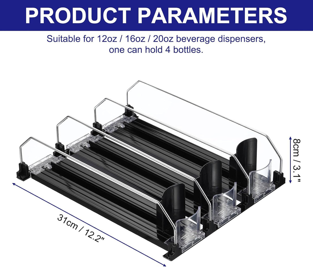 6pcs Soda Can Organizer for Refrigerator, Self-Pushing Drink Organizer for Fridge, Width Adjustable Drink Dispenser Beverage Pusher For Pantry Vending Machine, Black