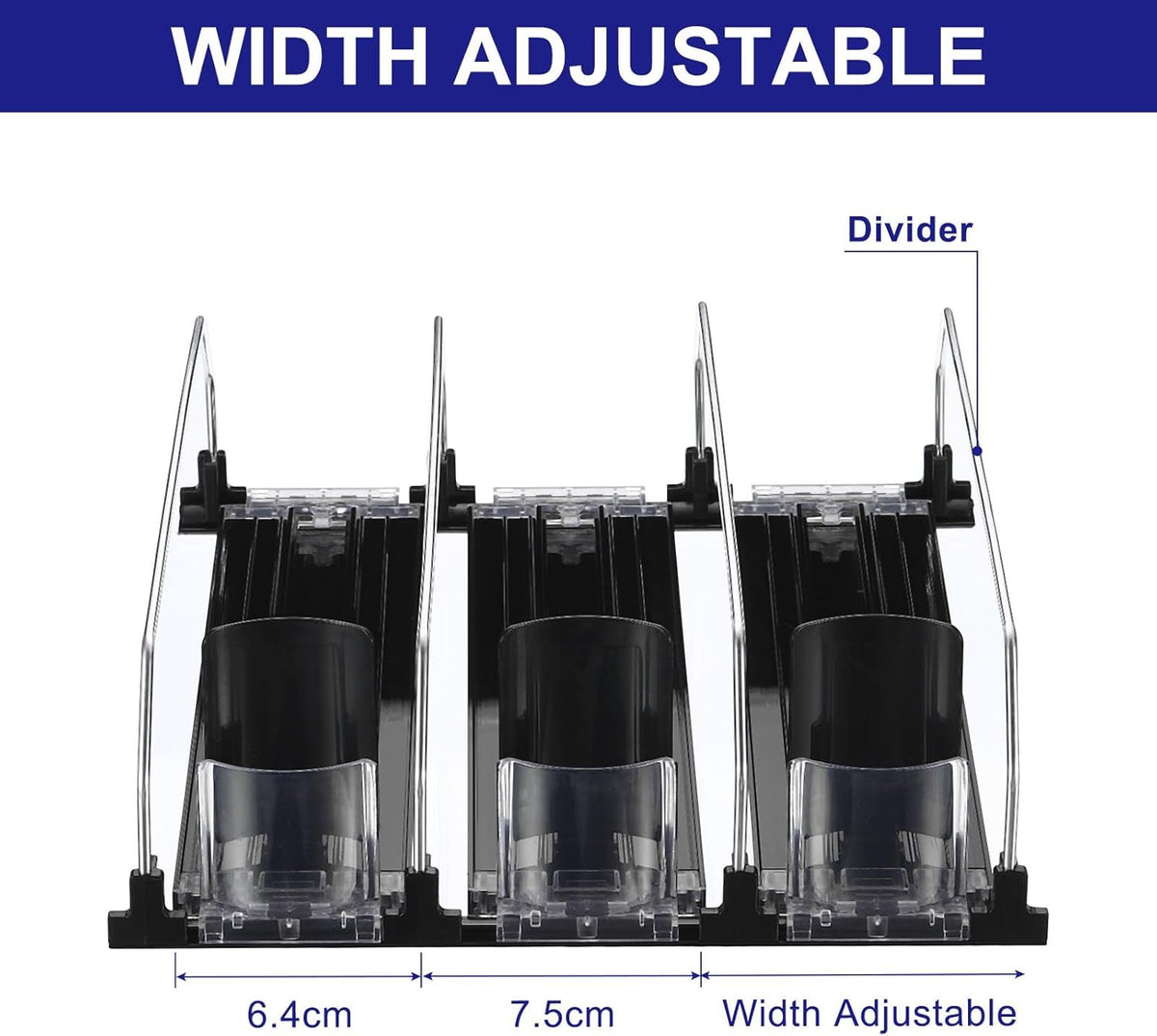 6pcs Soda Can Organizer for Refrigerator, Self-Pushing Drink Organizer for Fridge, Width Adjustable Drink Dispenser Beverage Pusher For Pantry Vending Machine, Black