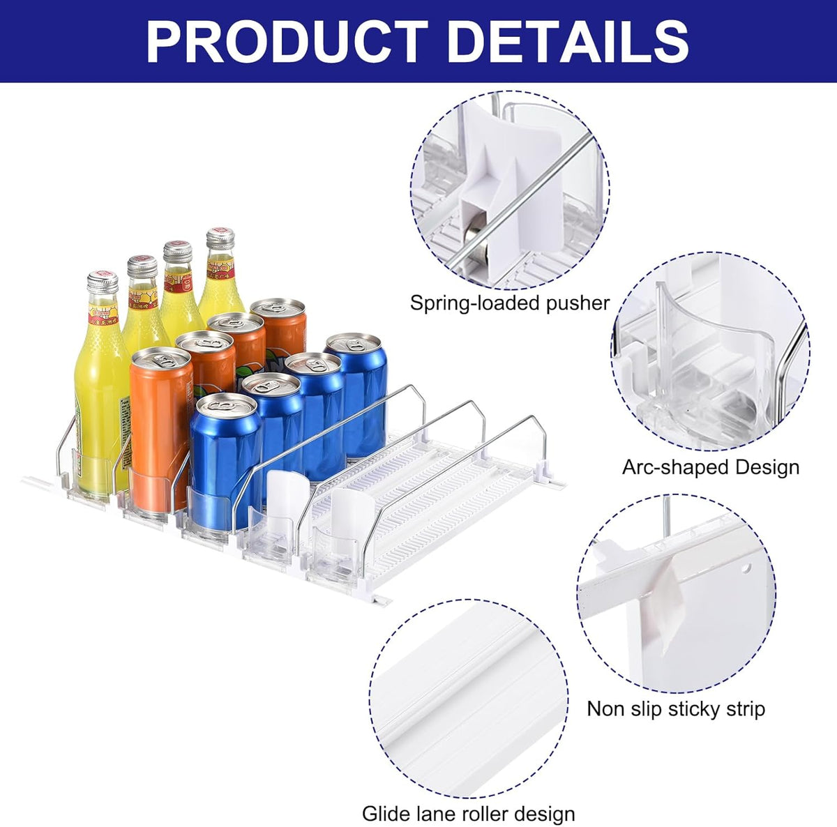 6pcs Soda Can Organizer for Refrigerator, Self-Pushing Drink Organizer for Fridge, Width Adjustable Drink Dispenser Beverage Pusher For Pantry Vending Machine, Black
