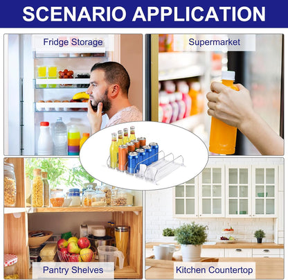 6pcs Soda Can Organizer for Refrigerator, Self-Pushing Drink Organizer for Fridge, Width Adjustable Drink Dispenser Beverage Pusher For Pantry Vending Machine, Black
