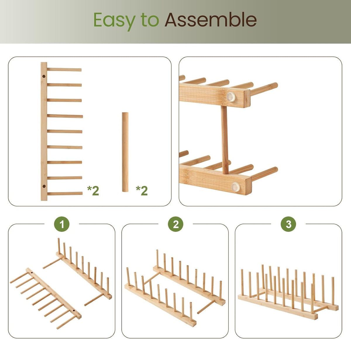 Bamboo Wooden Dish Rack-Plate Pot Lid Organizer Rack for Cabinet | Wooden Cutting Board Organizer Kitchen Cabinet Organizer for Dishes, Pots, Lids, Bowls, Bottles, Books, and Puzzles