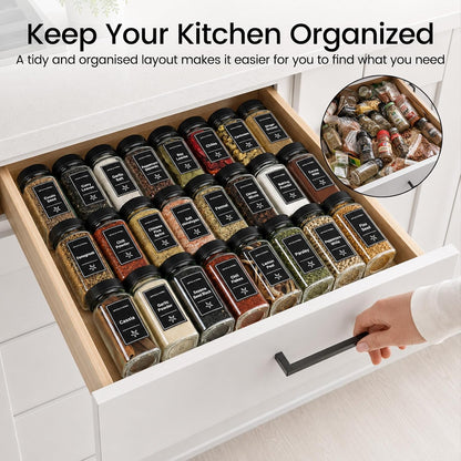 Glass Spice Jars with Grinder Lid 24 Pack 4 oz Black Stainless | 780 Labels (Round+Square), Shaker Inserts, Funnel, Airtight Seal, Bonus Grinder Lid for Fresh Grinding