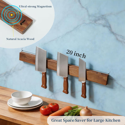 Magnetic Knife Holder for Wall, 20 Inch Acacia Wood Magnetic Knife Strip