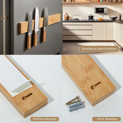 Magnetic Knife Holder for Wall, 20 Inch Acacia Wood Magnetic Knife Strip