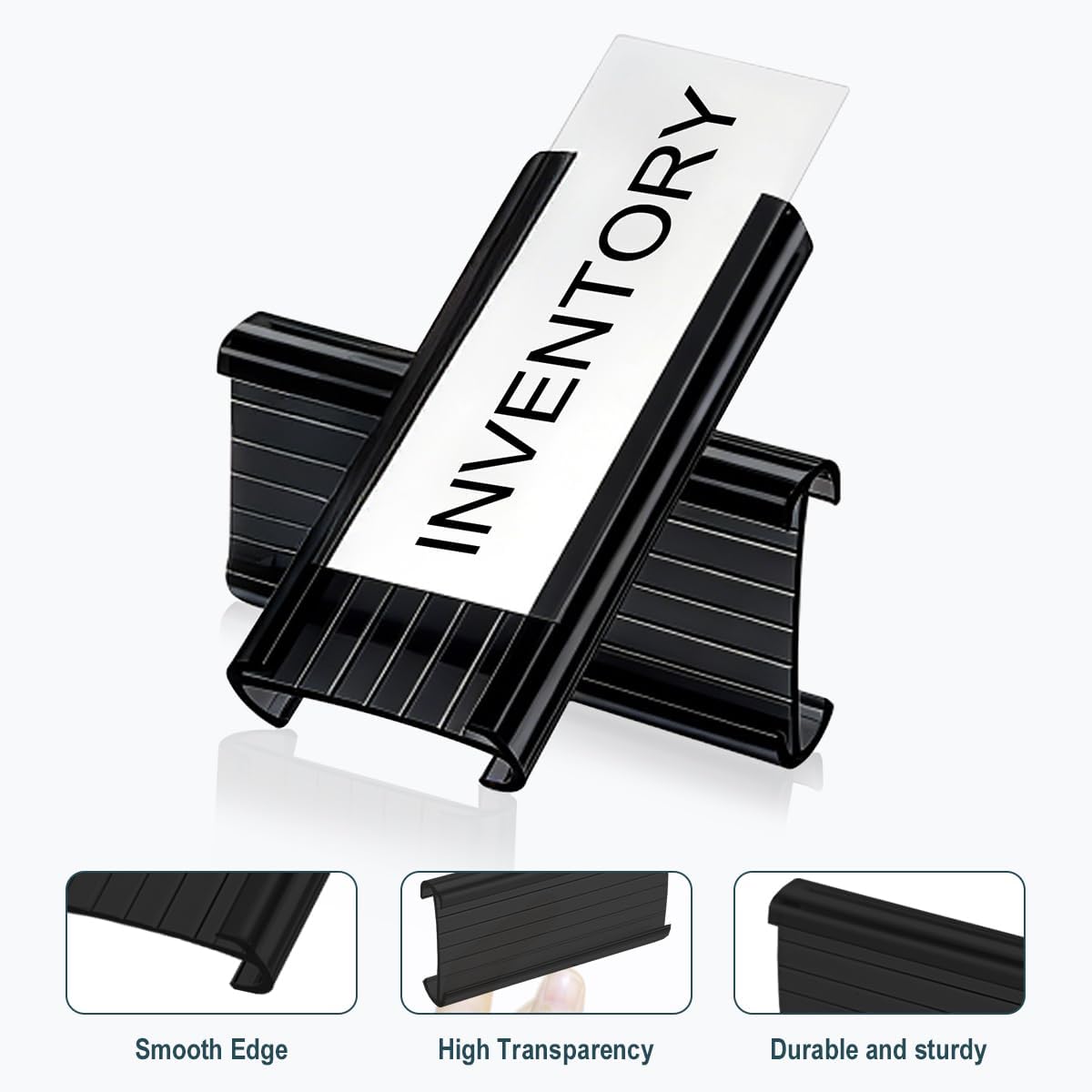 100Pcs Wire Shelf Label Holders with 100Pcs Label Paper Inserts, Plastic Wire Rack Label Holder Compatible with Metro and Nexel 1-1/4in Shelves, Label Area 3in Lx1.25in H
