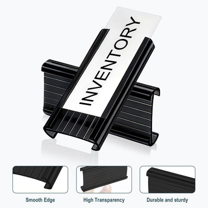 100Pcs Wire Shelf Label Holders with 100Pcs Label Paper Inserts, Plastic Wire Rack Label Holder Compatible with Metro and Nexel 1-1/4in Shelves, Label Area 3in Lx1.25in H