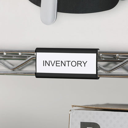 100Pcs Wire Shelf Label Holders with 100Pcs Label Paper Inserts, Plastic Wire Rack Label Holder Compatible with Metro and Nexel 1-1/4in Shelves, Label Area 3in Lx1.25in H