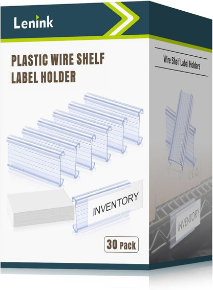 100Pcs Wire Shelf Label Holders with 100Pcs Label Paper Inserts, Plastic Wire Rack Label Holder Compatible with Metro and Nexel 1-1/4in Shelves, Label Area 3in Lx1.25in H
