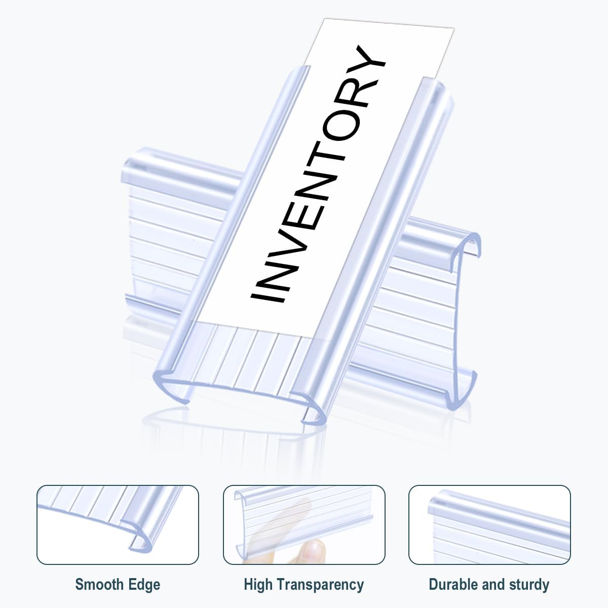100Pcs Wire Shelf Label Holders with 100Pcs Label Paper Inserts, Plastic Wire Rack Label Holder Compatible with Metro and Nexel 1-1/4in Shelves, Label Area 3in Lx1.25in H