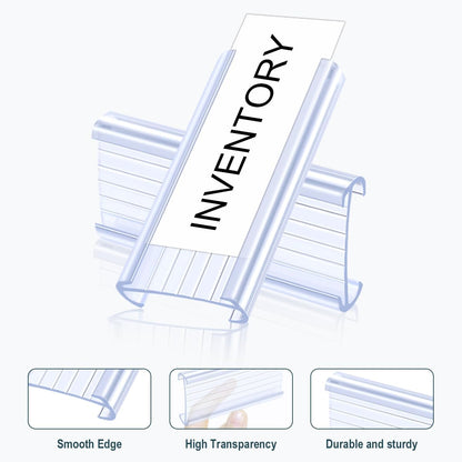 100Pcs Wire Shelf Label Holders with 100Pcs Label Paper Inserts, Plastic Wire Rack Label Holder Compatible with Metro and Nexel 1-1/4in Shelves, Label Area 3in Lx1.25in H
