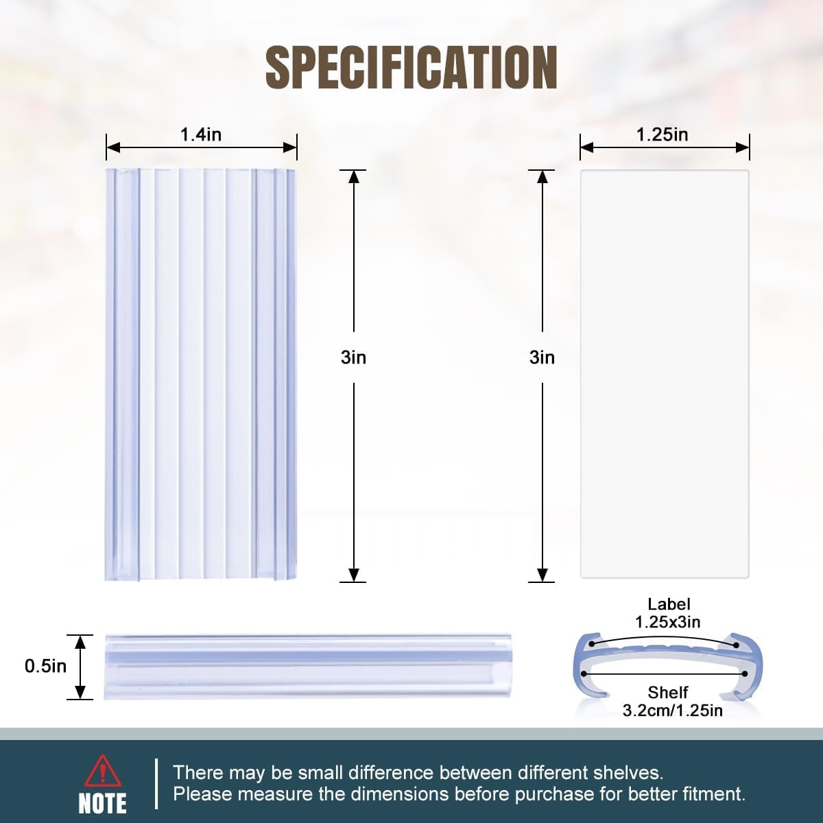 100Pcs Wire Shelf Label Holders with 100Pcs Label Paper Inserts, Plastic Wire Rack Label Holder Compatible with Metro and Nexel 1-1/4in Shelves, Label Area 3in Lx1.25in H